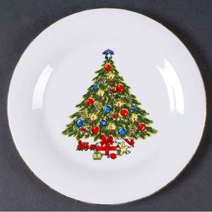 Sea Gull Fine China SGU1 Christmas Tree Set of 9——7 1/2" Dinner Plates Gold EC